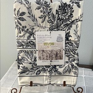 April Cornell Felicity Black Tablecloth Black and Cream Floral design 70” Round